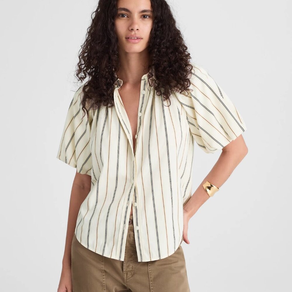 Madewell Shirred Bubble-Sleeve Button-Up Shirt in Poplin